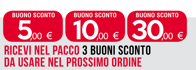 Ricevi nel pacco 3 BUONI SCONTO da usare nel prossimo ordine
