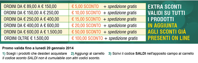 EXTRA SCONTI VALIDI SU TUTTI I PRODOTTI IN AGGIUNTA AGLI SCONTI GIÀ PRESENTI ONLINE