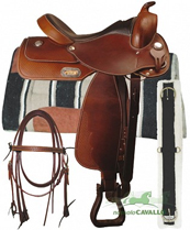 Sella western da Reining in cuoio con lavorazione basket completa di accessori