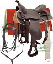 Sella western in cuoio modello reining lavorazione flower completa di accessori