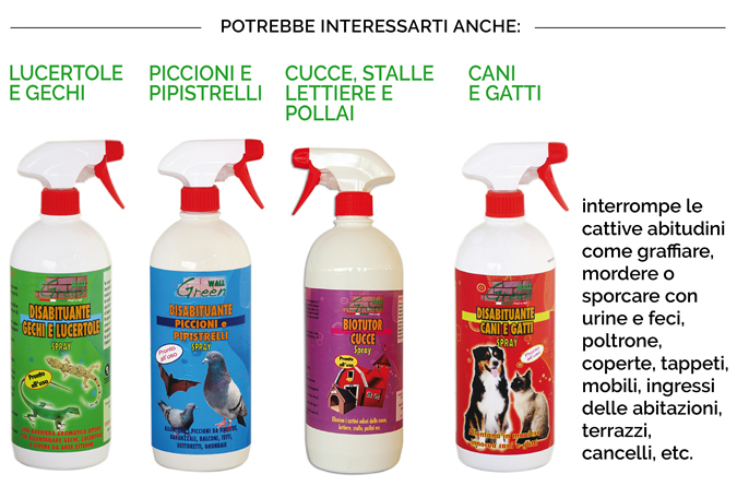 Potrebbero interessarti anche: lucertole e gechi, piccioni e pipistrelli, cucce, stalle, lettiere e pollai, cani e gatti