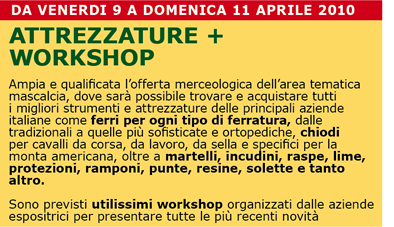 Da venerdi 9 a domenica 11 aprile 2010: ATTREZZATURE + WORKSHOP