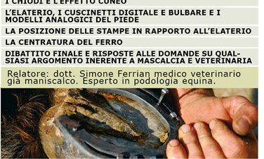 Relatore: dott. Simone Ferrian medico veterinario già maniscalco. Esperto in podologia equina.