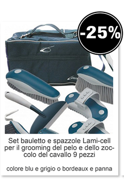 Set bauletto e spazzole Lami-cell per il grooming del pelo e dello zoccolo del cavallo 9 pezzi